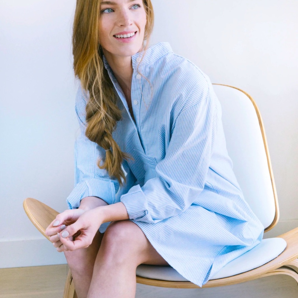 The Sleep Shirt - The Short Sleep Shirt in Blue Oxford Stripe OS